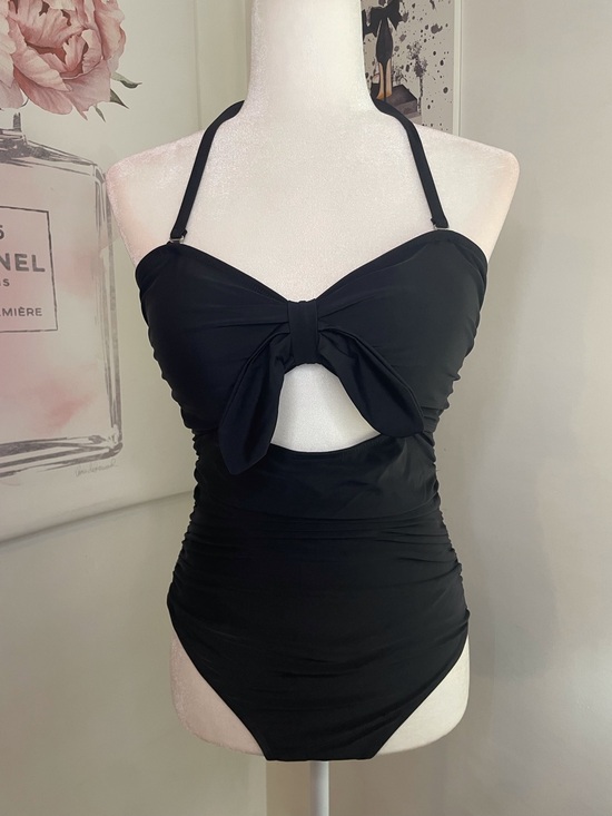None Other - Black One Piece Swimsuit Tie Knot Front with Cut Out Detail Size M